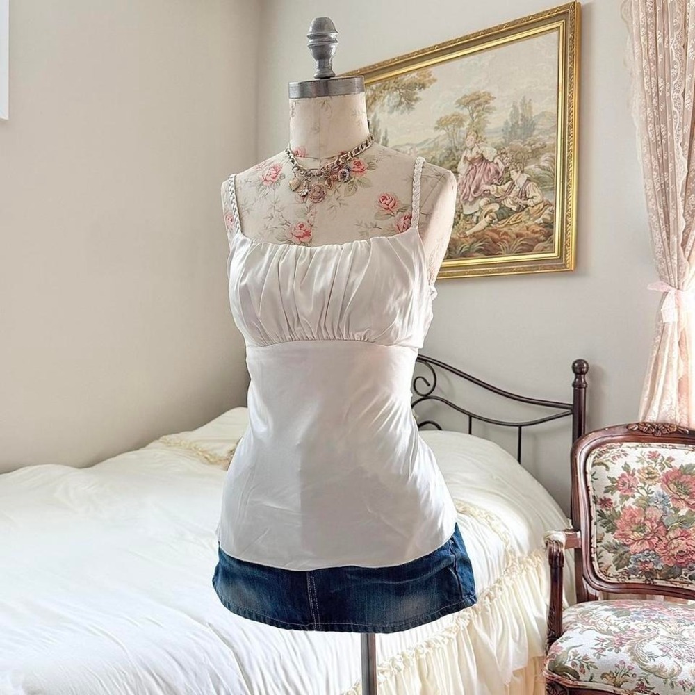 Y2K bcx medium white satin cami top